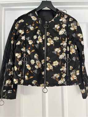 Off-White Floral Quilted Bomber Jacket - Black/White Size S